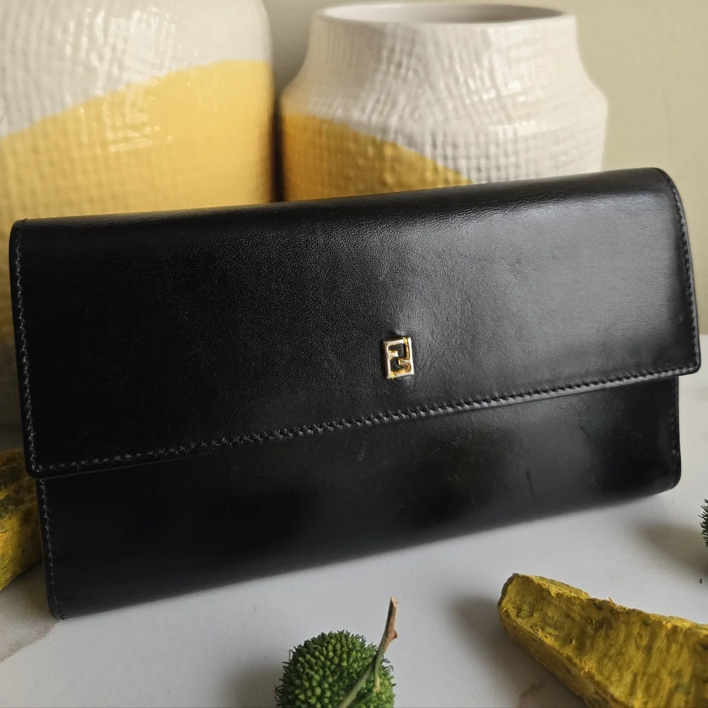 Vintage Fendi Long Continental Leather Wallet With Checkbook VGUC - Picture 3 of 14